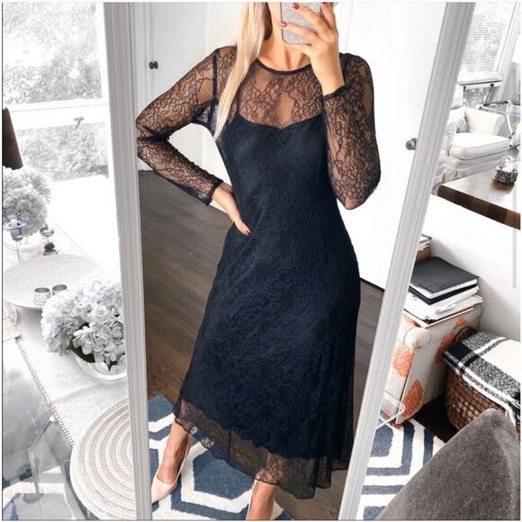 Zara Lace Overlay Maxi Dress Sz XS - Picture 3 of 10